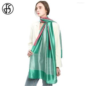 Scarves FS 2022 Autumn Winter Thin Designer Silk Scarf For Women Ladies Green Gray Satin Shawl Long Folard De Femme Hijab