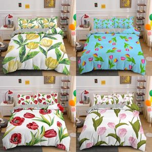 Bedding Sets 3D Tulip Flower Consolador Floral Duvet Capa Conjunto de travesseiros Quilt 240x220 Tizes de cama King caltos