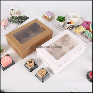 Cupcake transparent Fenster Muffin Cupcake Box Geschenke Kuchen Desserts Lebensmittel Lagerbehälter Backverpackung Organizer Kraftpapier 0 DHSUP