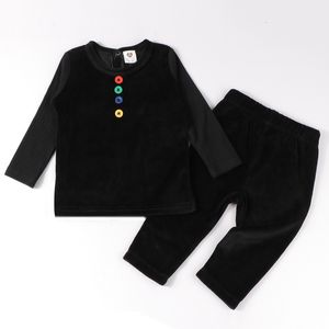 Conjuntos de roupas 2pcs Definir roupas de bebê Longo Toppant Children Buttons coloridos Casual Kid Black Velor Sleeves Girl Boys 221111