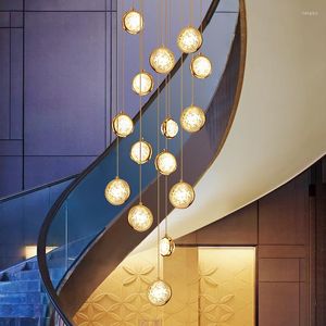 Chandeliers Stair Chandelier Long Rope Hanging Crystal Glass Ball Creative Meteor Shower Restaurant Interior Decoration Bar Lamp