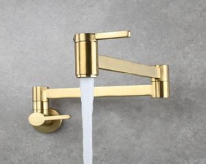 Kitchen Faucets Pot Filler Tap Wall Mounted Foldable Faucet Single Cold Hole Sink Rotate Folding Spout Brushed Gold Brass5759340