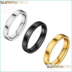 Bandringar 4mm 6mm 8mm rostfritt stålringar för män Kvinnor Högpolerade kanter Engagement Band Ring Jewelry Black Gold Color Fit Siz Dhako