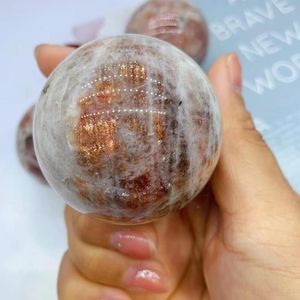 Dekorativa figurer 5 Natural Golden Sun Stone Crystal Quartz Energy Ball Reiki Healing Home Aura Flash Mineral Precious