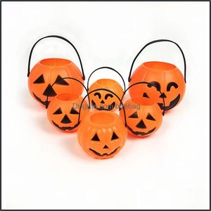 クリスマスの装飾ハロウィーンの装飾ハンドルのハンドル付きカボチャのバケツ子供用プラスチックキャンディバケツトリックオアトリート5012 Q2ドロップD DHXLW