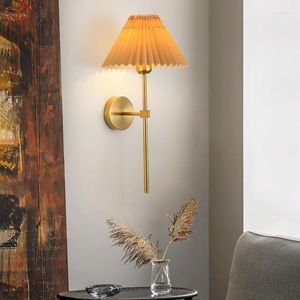 Wandlampen Nordic Plissee Stoff Lampe Gold Wandleuchte Schlafzimmer Badezimmer Licht Spiegel Innenbeleuchtung für Wohnzimmer Dekoration