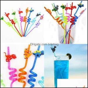 Drinking Straws Disposable St Party Decorative Red Green Blue Mti Colors Bend Sts Cartoon Dinosaur Modeling Tubaris Eco Friendly 8Xh Dhlko