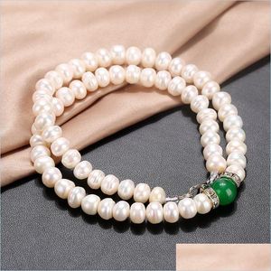 Perlenketten Beautif Süßwasserperlen Halskette für Frauen 78mm Weiß mit Achat Modeschmuck Geschenke Großhandel 6 Teile/los Drop De Dhcxz