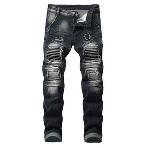 Jeans Men Vibe estilo moto moto moto angustiado homens vintage estiram calças de jeans finas Hip Hop Patch retro Lápis calças Pantn Homme T221102