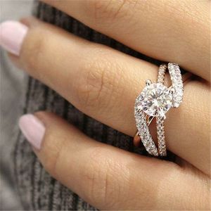 Anelli di nozze di lusso per donne classiche incrociate intarsiate in cristallo lucido zirconia anello alla moda anelli di fidanzamento femminile gioielli