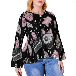 Shirt Spooky Skeleton T Shirts Pumpkin Spooks And Creeps Simple Female Long Sleeve Casual Tshirt Printed Tees Plus Size 6XL