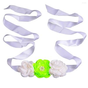 Gürtel Weißer und lindgrüner Blumenmädchen-Schärpengürtel für Damen, Umstandsmode, Satin, Strass, Kinder, Mädchen, Braut, Hochzeitskleid