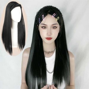 Women's Hair Wigs Lace Synthetic 's Long Straight Twisted Braid Hair Hoop High Skull Top Integrated U-shaped Half Head Wig Piece