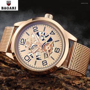 Wristwatches 2022 BAGARI Fashion Luxury Thin Case Unisex Design Waterproof Mens Samll Dial Watches Top Brand Quartz Skeleton