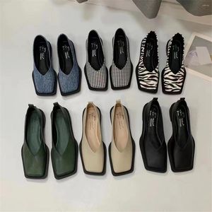 Dress Shoes Bailamos Women Flats Square Toe Office Ladies Flat Ballet Casual Loafer Soft Elastic Shallow Ballerina Zapatos