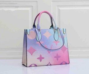 Дизайнерская сумка Lady Multicolor Gradient Bags Onthego Mm Mm Tote Baged Кожаный шрифт роскошные женщины шоппинг