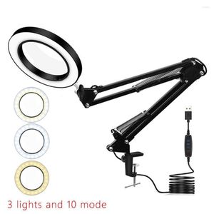 Table Lamps 160mm Clip-on Magnifying Glass 10 Times With 3-color Led Lamp Magnifier For Reading Beauty Tattoo Embroideryn Drop