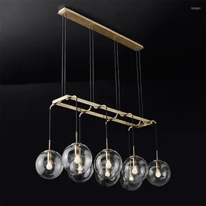 Pendant Lamps American Retro Loft Straight Led Chandelier Gold/Black Metal Glass Globes Shades Lighting Fixtures