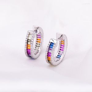 Ohrstecker VARY 925 Sterling Silber Mode Runde Farbe Zirkon Hoop Trend Süße und einfache Damen Regenbogen Matchi