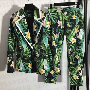 Fashion Print Suit Jacket Trousers Sets For Women Designer Brand Ladies Slim Business Metting Blazers Pants Two Piece