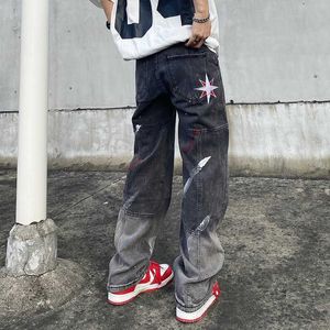 Jeans da uomo 2022 Splash Ink Star Ricamo Vintage Grigio Baggy Jeans da uomo Pantaloni dritti larghi Hip Hop Pantaloni da donna in denim Pantnes Hombre T221102