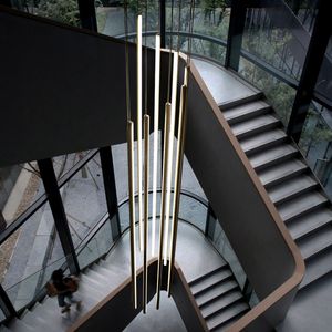 Black Stair Chandelier Modern Design Duplex Building Hall Corridor Stair Lighting Nordic New Personality Long LED Chandeliers