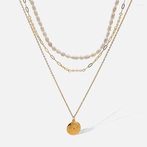 Pendant Necklaces 2022 Irregular Natural Pearl Jewelry 18 K Gold Plated Link Chain Layered For Women Ladies Stainless Steel Necklace