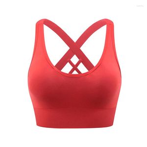 Yoga Outfit Women Crossover Strap Nude Sports Bra High Impact Back Support Workout Crop Top Shockproof Pad Longline Gym Sportswear Bras