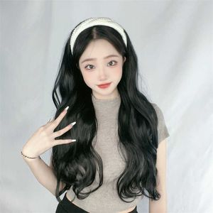 Women's Hair Wigs Lace Synthetic Pearl Strip Band Wig Piece Women's Long Straight Wavy Net Red Imitation Curly Hair Half Cap Shake Shop