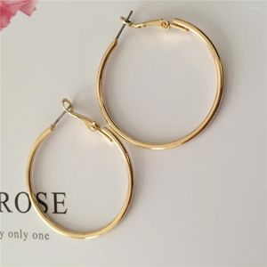 Hoop Earrings Simple Basic Gold Color Plating 4cm Diameter For Women Girl Casual Daily Jewelry High Quality Must Have Style