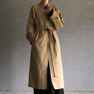 Damen-Trenchcoat aus Leder im koreanischen Stil, locker, übergroß, schick, Revers, lang, lässig, Schlitztasche, einfacher Reise-Look, Schnürung