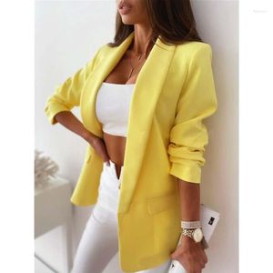 Ternos femininos femininos jaqueta blazer de gabinete de gabinete casaco de estilista de estilo coreano Terno amarelo de manga comprida MUJER TERNO ROUS