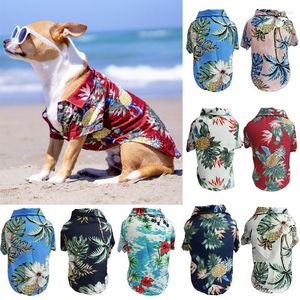 Hundkläder sommarkläder cool strand hawaiian stil kattskjorta kort ärm kokosnöt träd tryck lyx mode gåva till husdjur