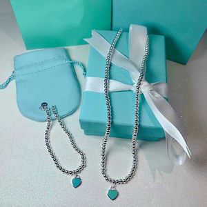 High End Armband Halsband Set Heart Shaped Bead Chain Fashion Designer Women Fashion Jewelry Original Gift 316L Rostfritt stål