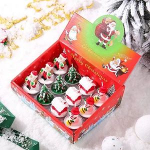 Christmas Fragrance-free Candle 12pcs/Pack Smokeless Santa Snowman Gift Stocking Tree Design Candle Xmas Motif New Year Candles FY5495 C1114