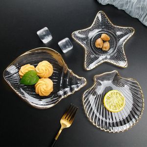 Miski kreatywne szklane sałatka miska złota krawędź owoca makaron ryż krystaliczny rozgwiazda koncha skalop w kształcie dekoracji domowej zastawa stołowa