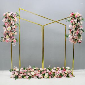 Fiori decorativi Ferro battuto dorato Bordo smussato Sfondo Mensola Schermo Supporto per fiori geometrico Arco per matrimoni Puntelli Cornice Guida stradale