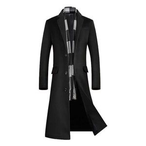 Trench dos casacos masculinos para homens conteúdo de lã 51% Uma jaqueta longa abaixo do joelho masculino masculino masculino masculino masculino de casacos de casacos de longa data T2221102