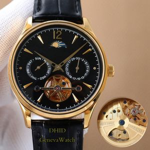 42mm Orologi multifunzione da uomo tourbillon in oro movimento meccanico automatico giorno data fasi lunari orologio da uomo cinturino in acciaio inossidabile 316L 8 colori