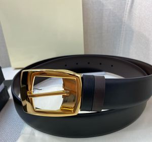 Black Business Formal Leather Belt Rectangular Shiny Gold Pin Buckle Men Jean Casual Belts