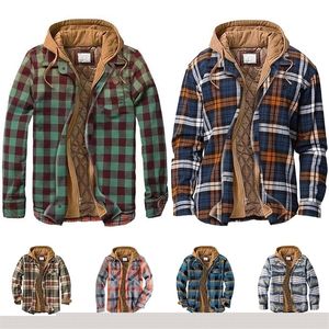 Herren Jacken Plaid Klassische Jacke Für Männer Winter Warme Mantel Flanell Hemden Sweatshirts Gefälschte Zwei Stück Hoodie Mit Kapuze Tasten Männlich 221112