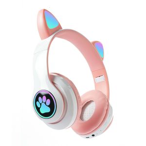 Handy -Ohrhörer drahtlose Kopfhörer Blitzlicht niedliche Katzenohren mit Mikrofon LED Kid Girl Stereo Musik Helm Ohrhörer Bluetooth Headset Geschenk 221114