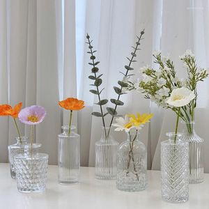 Vasen Nordic Glasvase Ins Einfache Desktop-Dekor Flasche Transparent Gestreifte Blume Hydrokultur Terrarium Flaschen