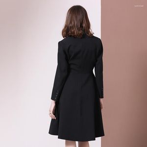 ワークドレス長袖エレガントなブレザードレス女性2022秋の冬のジャケットコートスリムな女性の黒い膝の長さのオフィスレディ