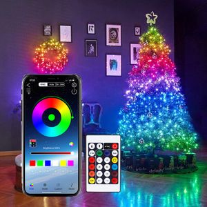 Christmas RGBIC String Light Light Smart Bluetooth LED Garlands Controle de aplicativos USB Decoração de árvores de árvore ao ar livre Luzes de fadas à prova d'água