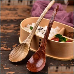 Spoons Creative Japanese Style Beech Spoons gren Form Lång handtag Scoop Coffee Stirring Spoon Soup Table Seary 8YS D3 Drop Delivery Dhu3y