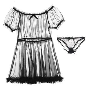 Sexy pijamas tulle tentação lingerie princesa vestido sono sonowear word ombro malha tutu noite camisola 221027