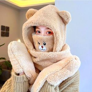 Berets Cute Washable Solid Color Anti-pilling Full Protection Lady Face Cover Hand Warmer Winter Scarf Hat Keep Warm