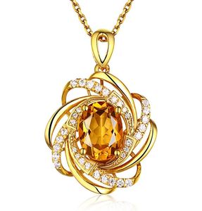 Real K Gold Karat Topaz Anhänger Frauen Luxus gelber Edelstein K Halskette Kristallschmuck Damen Accessoires