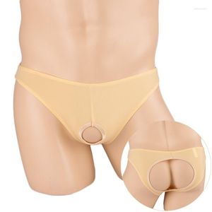 Underpants See Through Mens Briefs Hole Crotch Sexy Men Underwear Trasparent Open Front Ice Sick Jockstrap Gay Panties Low Rise